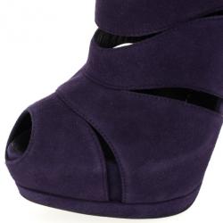 Pre Owned Giuseppe Zanotti Purple Suede Wave-Cutout Booties Size 39.5 