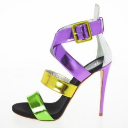 Pre Owned Giuseppe Zanotti Multicolour Metallic Wafer Criss Cross Sandals Size 40.5 