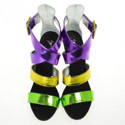 Pre Owned Giuseppe Zanotti Multicolour Metallic Wafer Criss Cross Sandals Size 40.5 
