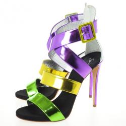 Pre Owned Giuseppe Zanotti Multicolour Metallic Wafer Criss Cross Sandals Size 40.5 