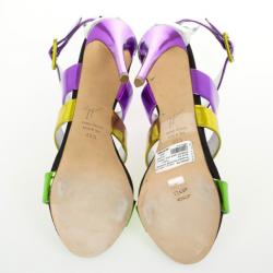Pre Owned Giuseppe Zanotti Multicolour Metallic Wafer Criss Cross Sandals Size 40.5 