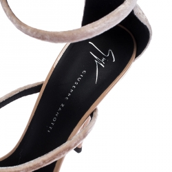 Pre Owned Giuseppe Zanotti Beige Velvet Harmony 3 Strap Open Toe Sandals Size 39.5