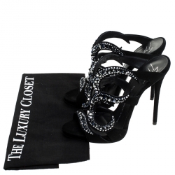 Pre Owned Giuseppe Zanotti Black Suede Crystal Embellished Open Toe Slides Size 36