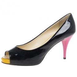 Pre Owned Giuseppe Zanotti Tricolor Patent Peep Toe Pumps Size 37