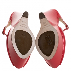 Pre Owned Giuseppe Zanotti Coral Leather Wedge Sandals Size 38.5