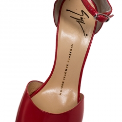 Pre Owned Giuseppe Zanotti Coral Leather Wedge Sandals Size 38.5