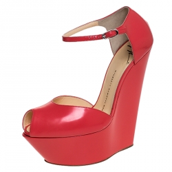 Pre Owned Giuseppe Zanotti Coral Leather Wedge Sandals Size 38.5