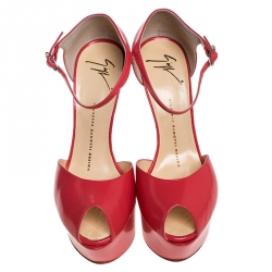 Pre Owned Giuseppe Zanotti Coral Leather Wedge Sandals Size 38.5