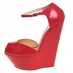 Pre Owned Giuseppe Zanotti Coral Leather Wedge Sandals Size 38.5