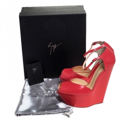 Pre Owned Giuseppe Zanotti Coral Leather Wedge Sandals Size 38.5