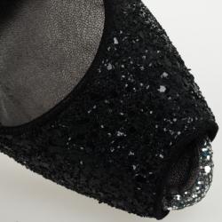 Pre Owned Giuseppe Zanotti Black Glitter Peep Toe Pumps Size 39.5