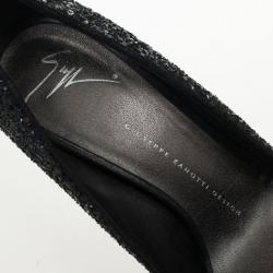 Pre Owned Giuseppe Zanotti Black Glitter Peep Toe Pumps Size 39.5