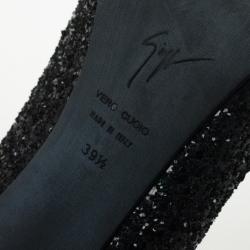 Pre Owned Giuseppe Zanotti Black Glitter Peep Toe Pumps Size 39.5