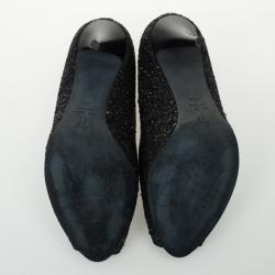 Pre Owned Giuseppe Zanotti Black Glitter Peep Toe Pumps Size 39.5