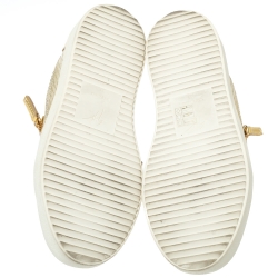 Pre Owned Giuseppe Zanotti Metallic Gold Leather Double Zip Lace Up Sneakers Size 38