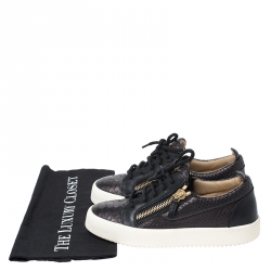 Pre Owned Giuseppe Zanotti Black Python Embossed Leather May London Low Top Sneakers Size 37
