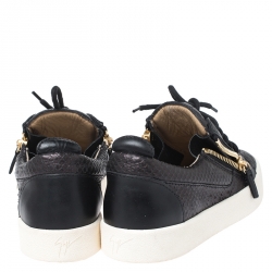 Pre Owned Giuseppe Zanotti Black Python Embossed Leather May London Low Top Sneakers Size 37