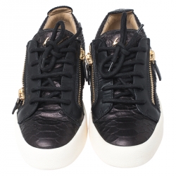 Pre Owned Giuseppe Zanotti Black Python Embossed Leather May London Low Top Sneakers Size 37
