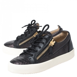 Pre Owned Giuseppe Zanotti Black Python Embossed Leather May London Low Top Sneakers Size 37
