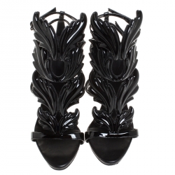 Pre Owned صندل جيوسيبي زانوتي كولاين وينغز جلد لامع أسود مقاس 37