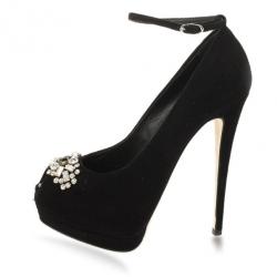Pre Owned Giuseppe Zanotti Black Suede Embellished Toe Platform Stiletto Pumps Size 36.5