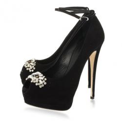 Pre Owned Giuseppe Zanotti Black Suede Embellished Toe Platform Stiletto Pumps Size 36.5