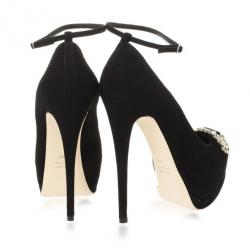 Pre Owned Giuseppe Zanotti Black Suede Embellished Toe Platform Stiletto Pumps Size 36.5