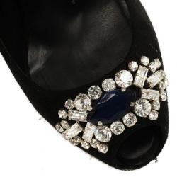 Pre Owned Giuseppe Zanotti Black Suede Embellished Toe Platform Stiletto Pumps Size 36.5