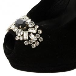 Pre Owned Giuseppe Zanotti Black Suede Embellished Toe Platform Stiletto Pumps Size 36.5