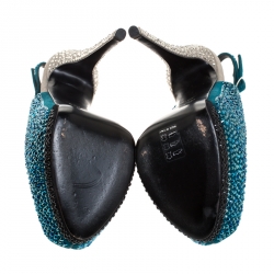 Pre Owned Giuseppe Zanotti Tri Color Suede Crystal Embellished Peep Toe Platform Slingback Sandals Size 37