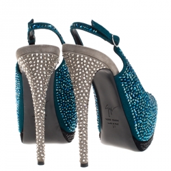 Pre Owned Giuseppe Zanotti Tri Color Suede Crystal Embellished Peep Toe Platform Slingback Sandals Size 37