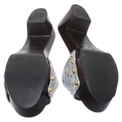 Pre Owned Giuseppe Zanotti Silver Ostrich Embossed Leather Gladis Platform Clogs Size 40