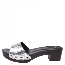 Pre Owned Giuseppe Zanotti Silver Ostrich Embossed Leather Gladis Platform Clogs Size 40