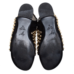 Pre Owned Giuseppe Zanotti Black Suede Leather Studded Ankle Flat Sandals Size 39