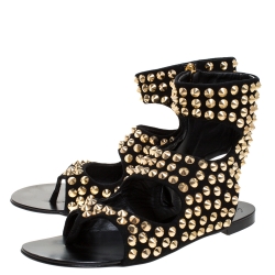 Pre Owned Giuseppe Zanotti Black Suede Leather Studded Ankle Flat Sandals Size 39