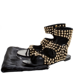 Pre Owned Giuseppe Zanotti Black Suede Leather Studded Ankle Flat Sandals Size 39