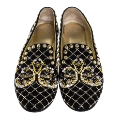 Pre Owned Giuseppe Zanotti Black Suede Studded Smoking Slippers Size 39