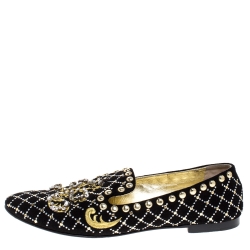 Pre Owned Giuseppe Zanotti Black Suede Studded Smoking Slippers Size 39