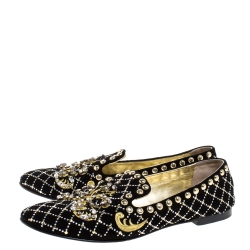 Pre Owned Giuseppe Zanotti Black Suede Studded Smoking Slippers Size 39