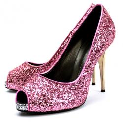Pre Owned Giuseppe Zanotti Pink Glitter Peep Toe Pumps Size 37.5