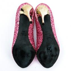 Pre Owned Giuseppe Zanotti Pink Glitter Peep Toe Pumps Size 37.5