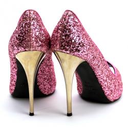 Pre Owned Giuseppe Zanotti Pink Glitter Peep Toe Pumps Size 37.5