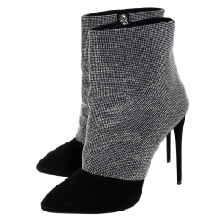 Pre Owned Giuseppe Zanotti Black Suede Silver Stud Embellished Platform Ankle Boots Size 39
