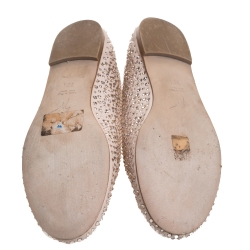 Pre Owned Giuseppe Zanotti Beige Leather Crystal Embellished Ballet Flats Size 36.5