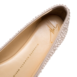 Pre Owned Giuseppe Zanotti Beige Leather Crystal Embellished Ballet Flats Size 36.5