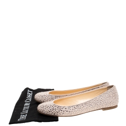 Pre Owned Giuseppe Zanotti Beige Leather Crystal Embellished Ballet Flats Size 36.5