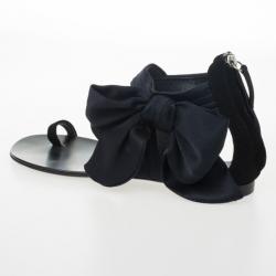 Pre Owned Giuseppe Zanotti Black Satin Toe Ring Bow Detail Flat Sandals Size 39.5