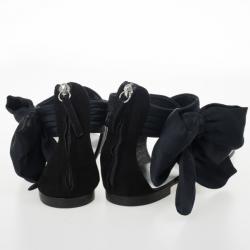 Pre Owned Giuseppe Zanotti Black Satin Toe Ring Bow Detail Flat Sandals Size 39.5