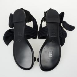 Pre Owned Giuseppe Zanotti Black Satin Toe Ring Bow Detail Flat Sandals Size 39.5