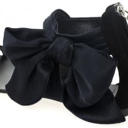 Pre Owned Giuseppe Zanotti Black Satin Toe Ring Bow Detail Flat Sandals Size 39.5